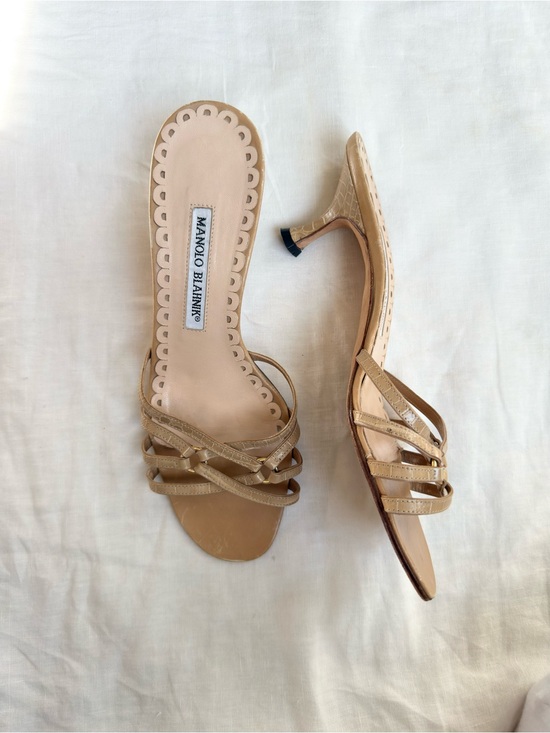 Manolo Blahnik Shoes - Manolo Blahnik Vintage Beige Strappy Kitten Heel Mules